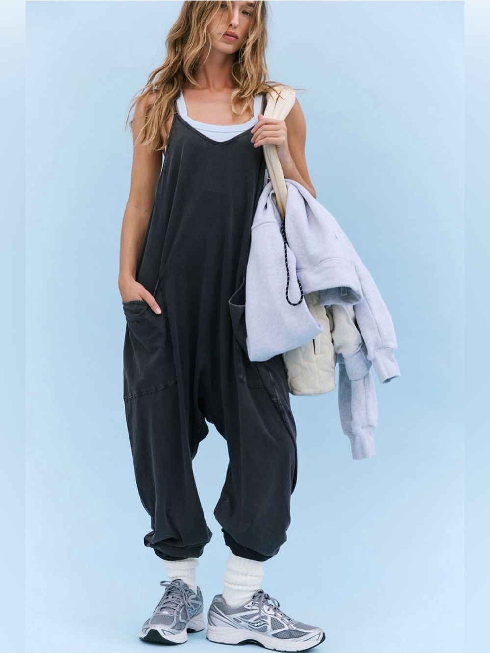 Free People FP Movement Hot Shot Onesie Washed Black Jumpsuit Small